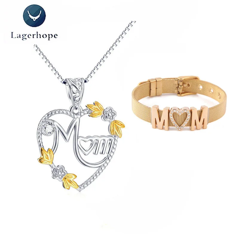 

Romantic Gift For Mom Necklace Bracelet Jewelry Sets Quality Stainless Steel Copper Mother's Day Birthday Festival Gift For Mom