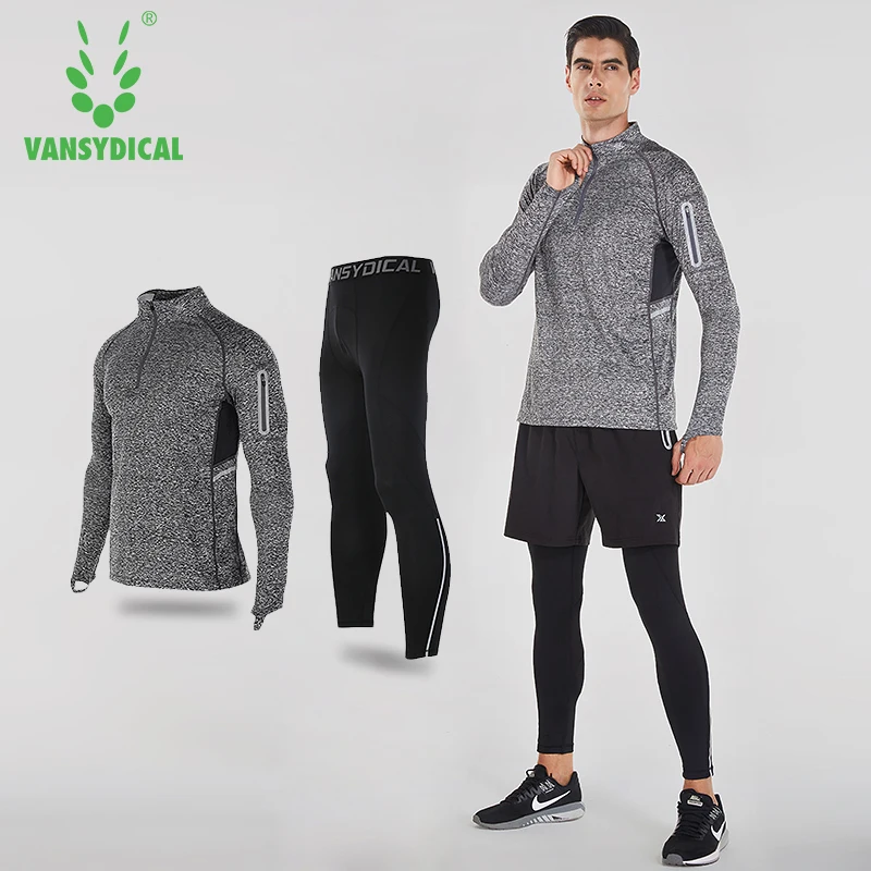 2018 Vansydical мужские спортивные костюмы для бега 2 шт. Мужская одежда тренажерного
