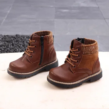 

Kids Boots Children Boots Boys Korean Fashion Knitting Martin Boots For Girls Cotton Shoes Winter Warm Leather School Tie Boots