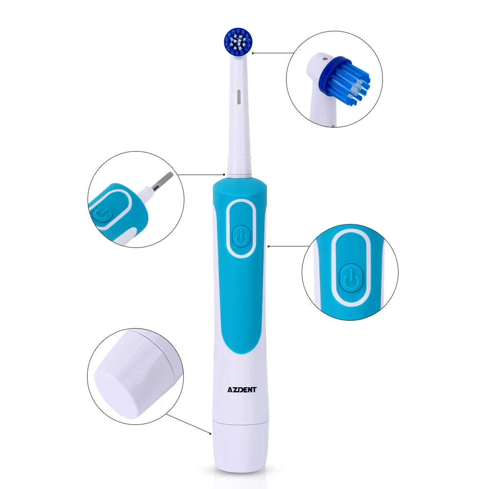 AZDENT New Hot Electric Toothbrush Rotary Tooth Brush AA Battery Power Deep Clean No Rechargeable with 4 Replacement Teeth Heads AZDENT New Hot Electric Toothbrush Rotary Tooth Brush AA Battery Power Deep Clean No Rechargeable with 4 Replacement Teeth Heads