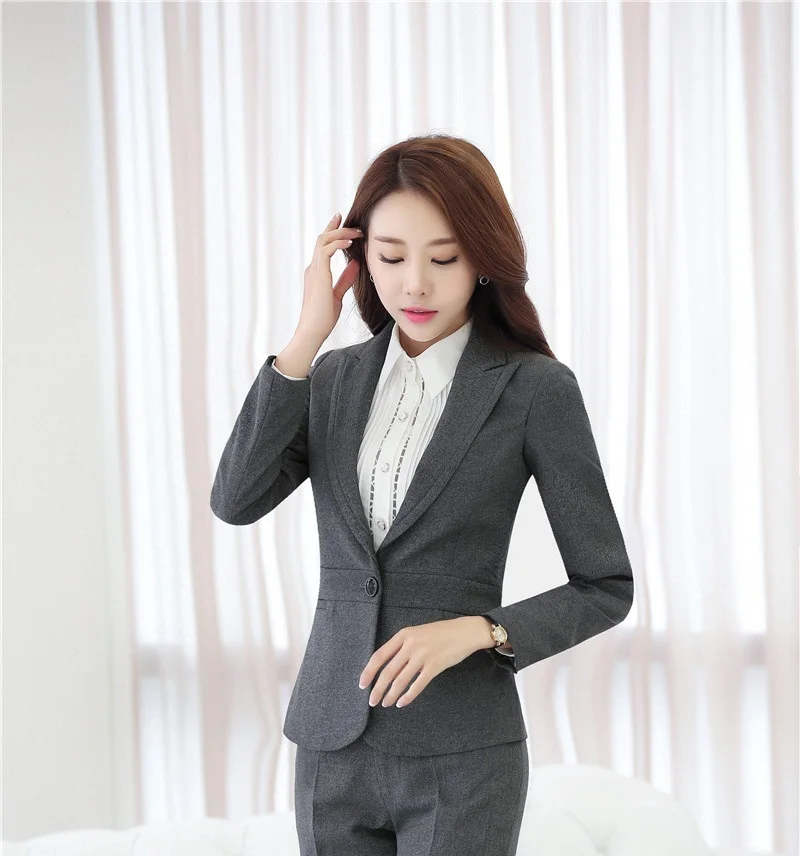 Novelty Gray Long Sleeve Autumn Winter Female Jackets Blazer Coat