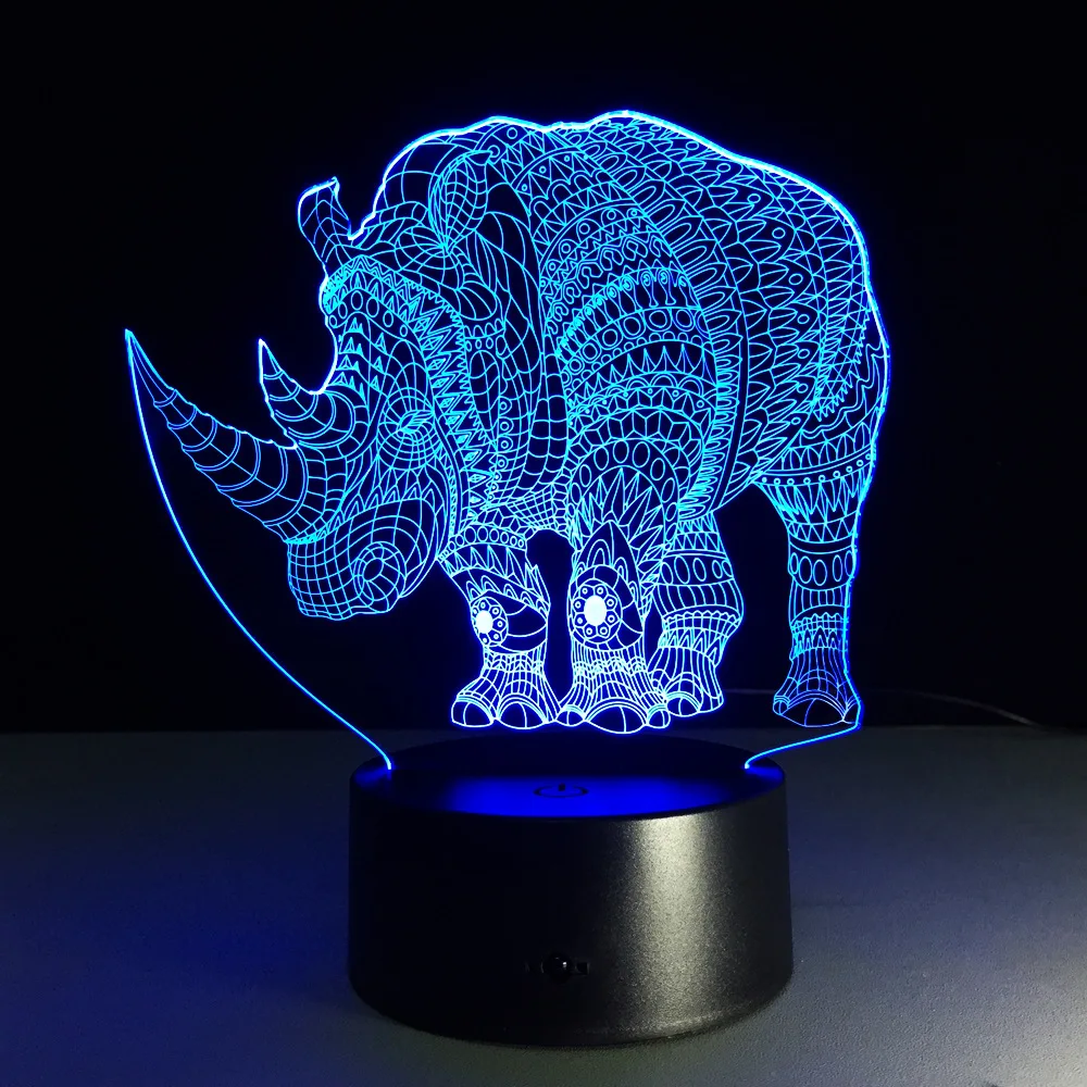

rhinoceros 7 Color 3d Lamp Led Night Lights For Kids Touch Usb Table Lampara Lampe Baby Sleeping Nightlight Night Lamp
