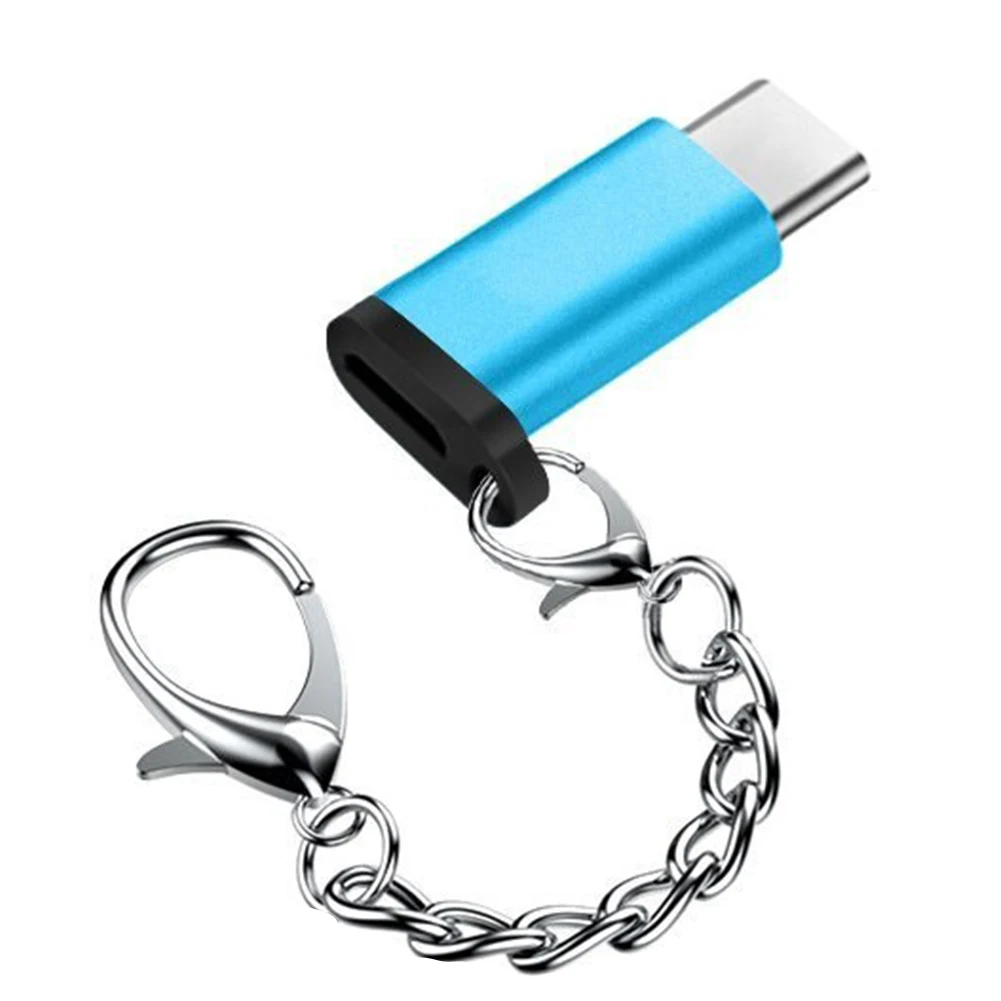 Микро USB к type-c Быстрая зарядка анти-потеря алюминиевого сплава конвертер портативный адаптер с брелком для samsung S8 - Цвет: Синий