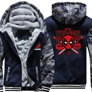 

Plus Size S-5XL Deadpool 2 Hoodies Sweatshirts Super Warm Men's Thicken Fleece Camo Men Jackets Zipper Hooded Coats Clothes