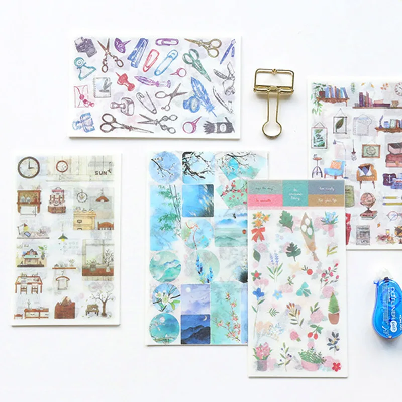 

6 Sheets/lot Green Plants Stickers Flowers Girls Travel Sticker Adhesive Stickers Decorations Scrapbooking Diary Cute Papeterie