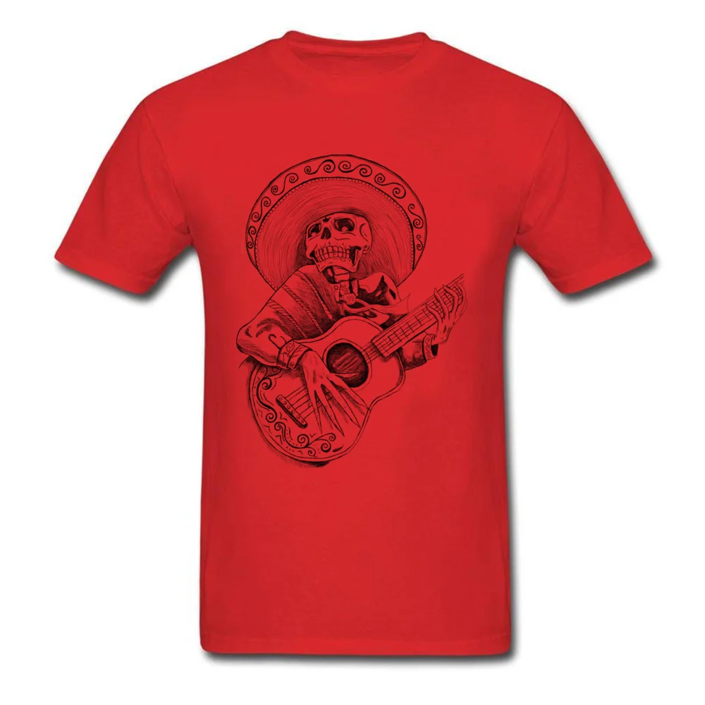 Mexican Mariachi singing skull Tops Tees New Design Crewneck Family Short Sleeve 100% Cotton Fabric Men Top T-shirts Tshirts Mexican Mariachi singing skull red