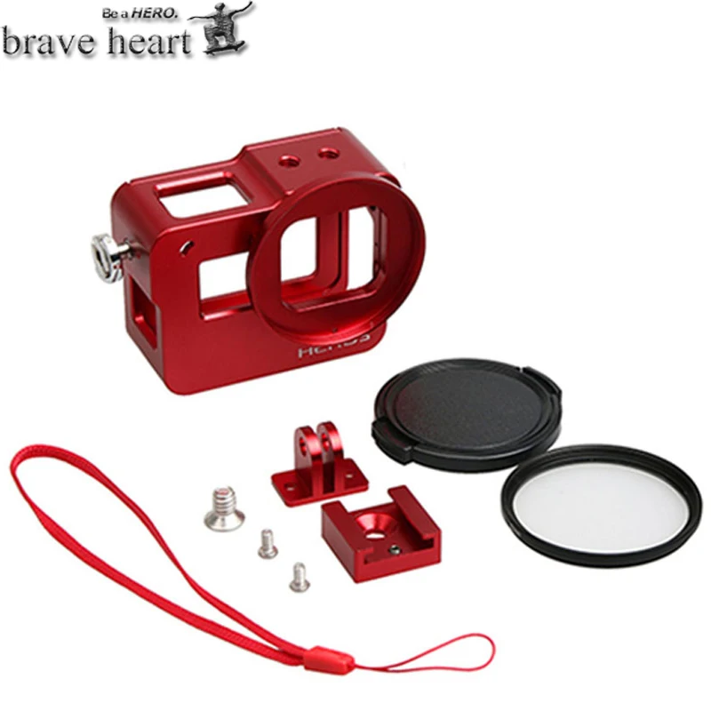 Чехол brave heart new hero 5, алюминиевый корпус, чехол+ УФ-фильтр для Gopro hero 5 hero 5 black, аксессуары для камеры - Цвет: Красный