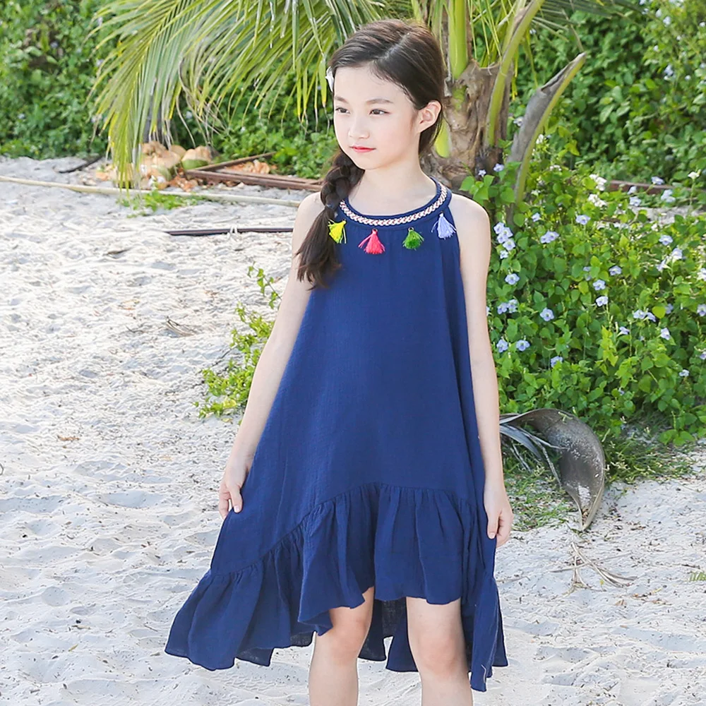 

Baby Girls Summer Dresses 2019 Cotton Beach Dress New Fashion Children Clothing Blue Pink Outwear 4 5 6 7 8 9 10 11 12 13 Years