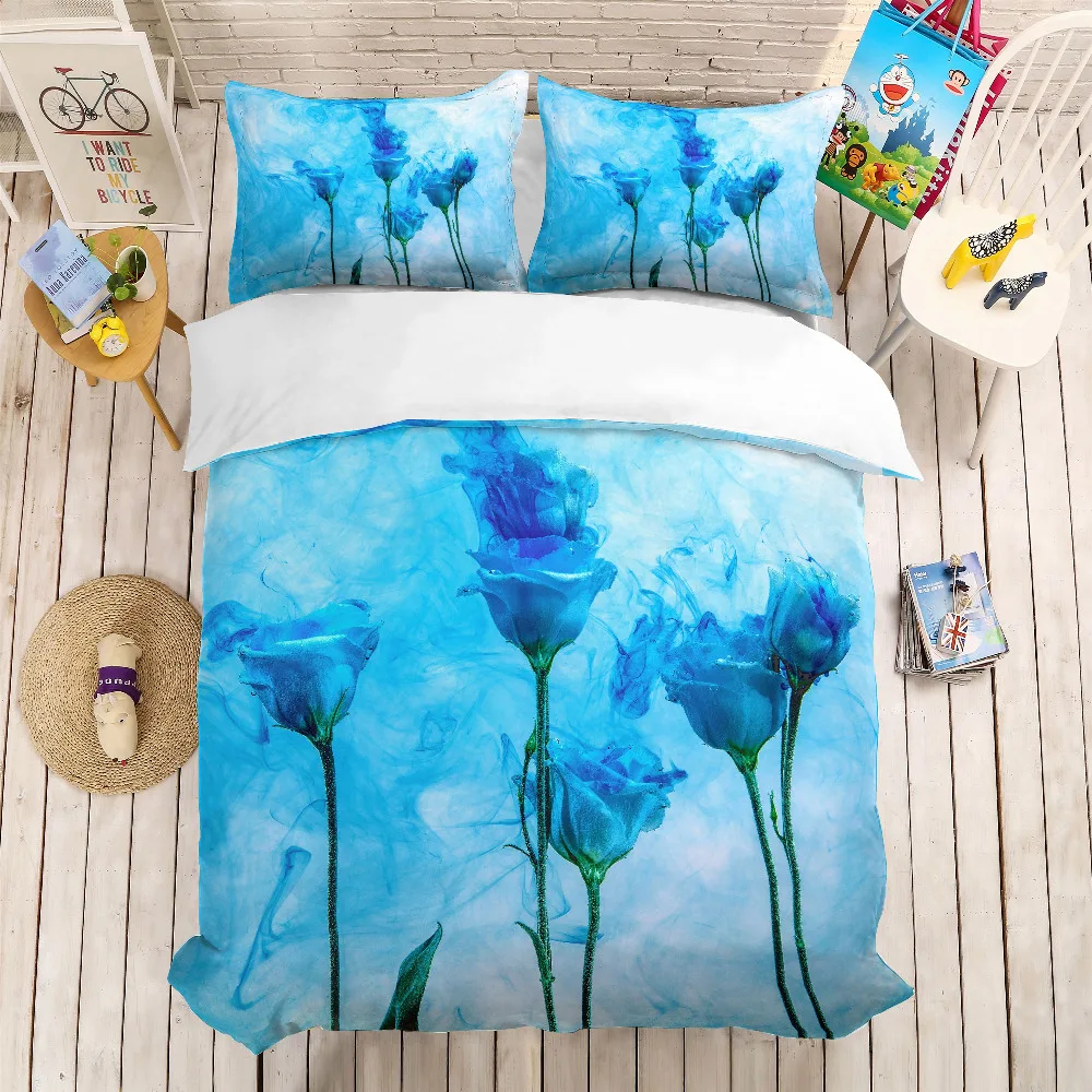 

3D print Bedding set Rose lgiht blue rose frinds' gift bedding sheet Duvet cover set Home Textiles