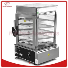 R600L gas bread bun food steamer display showcase with surrounded toughened glass