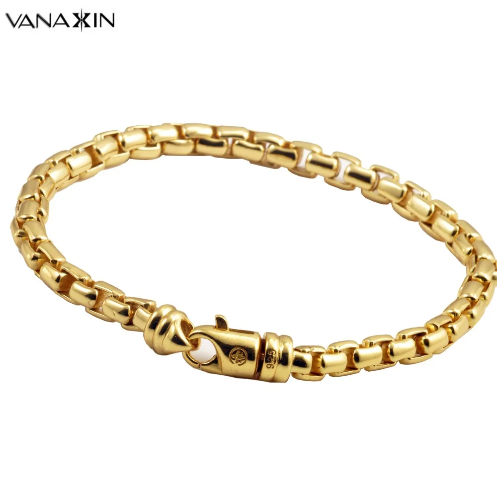 

VANAXIN Bracelet Men Silver 925 Jewelry Sterling Silver Vintage Style Bracelets Gift Men Boy 19CM 20CM Gold Color Antique Silver