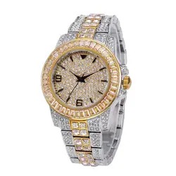 Хип-хоп AAA Iced Out часы кварцевые для женщин Полный алмаз водостойкий круглые часы металлический ремешок Мужские наручные часы W0002