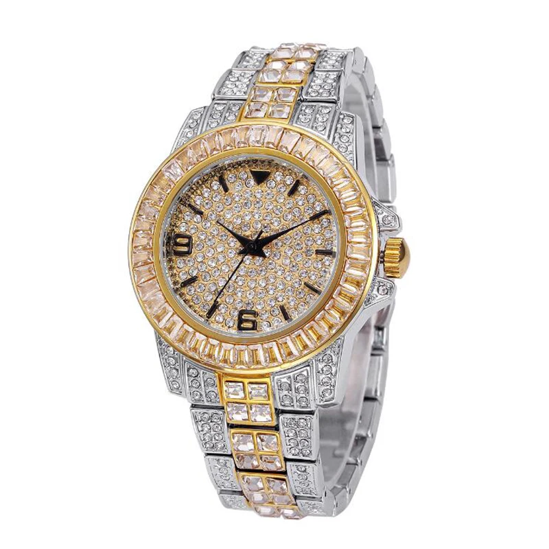 

Hip Hop AAA Iced Out Watch Quartz For Women Full Diamond Waterproof Round Watches Clock Metal Strap Mens Wristwatch W0002
