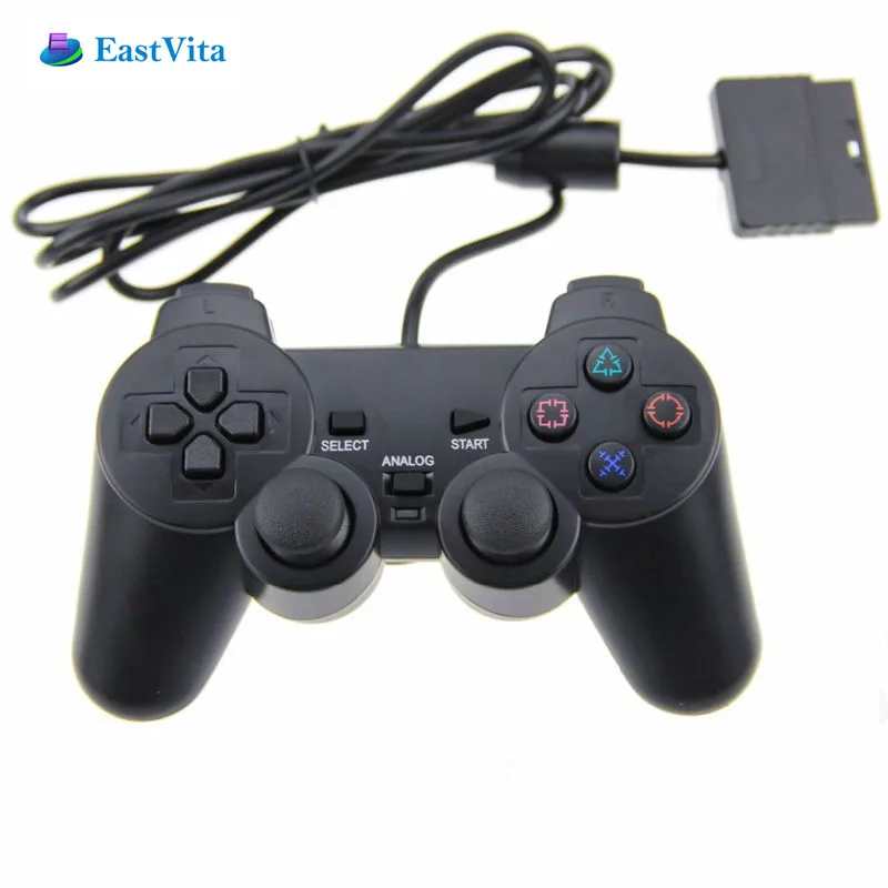 EastVita проводной геймпад для PS2 Playstation 2 контроллер Джойстик геймпады с ударным длинным кабелем двойная вибрация игровой джойстик r20 - Цвет: Черный