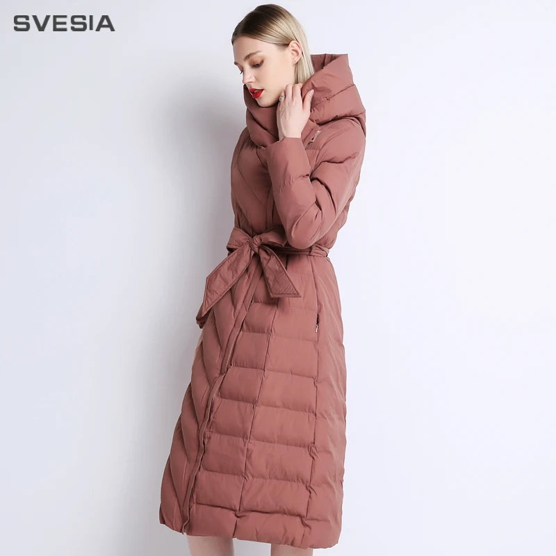 SVESIA 2018 Cotton Padded Jacket Parkas Women Standard Collar Warm Coats Female Office Lady Knee Length Winter Fashion New Park