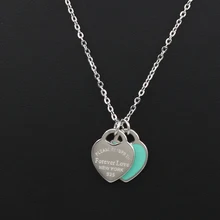 New Arrival Love Double Heart Enamel Ladie FOREVER Stainless Steel Necklace Drift Bottles Jewelry Wholesale Gift For Women