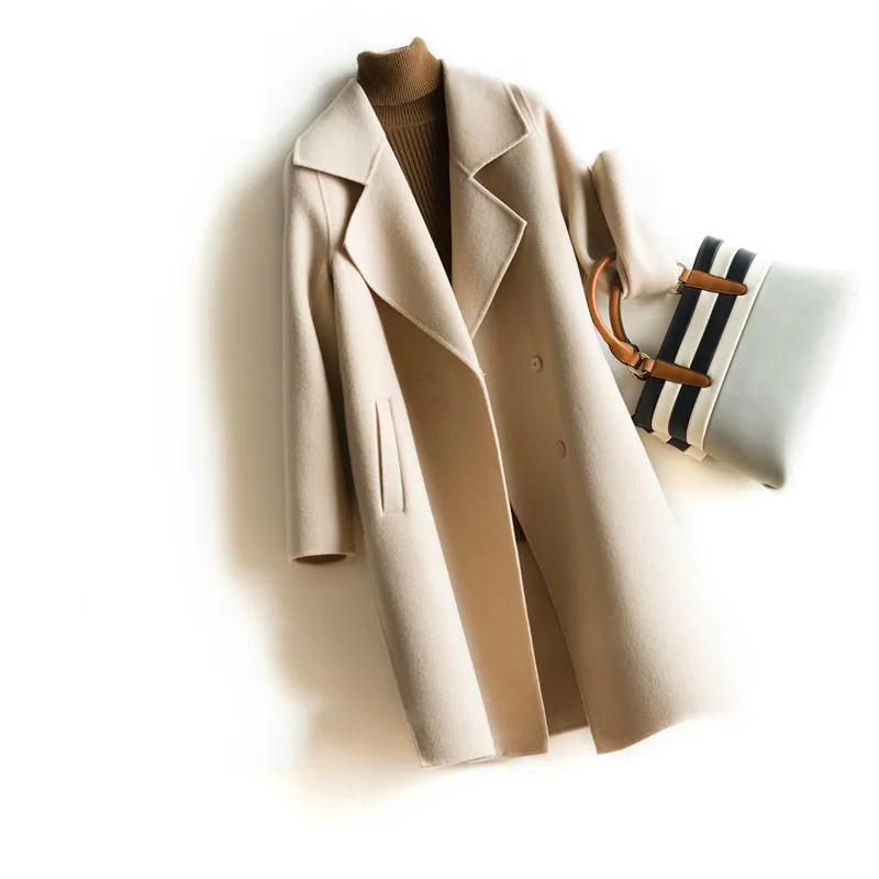 Шерстяное пальто осенне-зимняя куртка женская одежда корейское Элегантное длинное пальто Casaco Feminino двустороннее шерстяное пальто ZT728