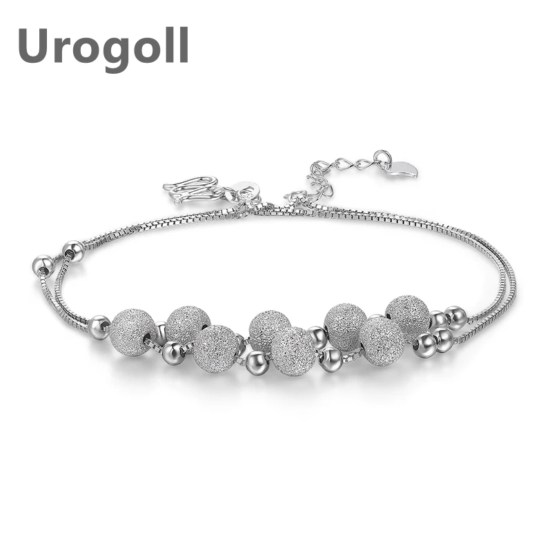 

Noble Pure 925 Sterling Silver Anklet Frosted Gold White Round Beads Anklets For Women Ankle Bracelet Foot Chain Girl Jewelry