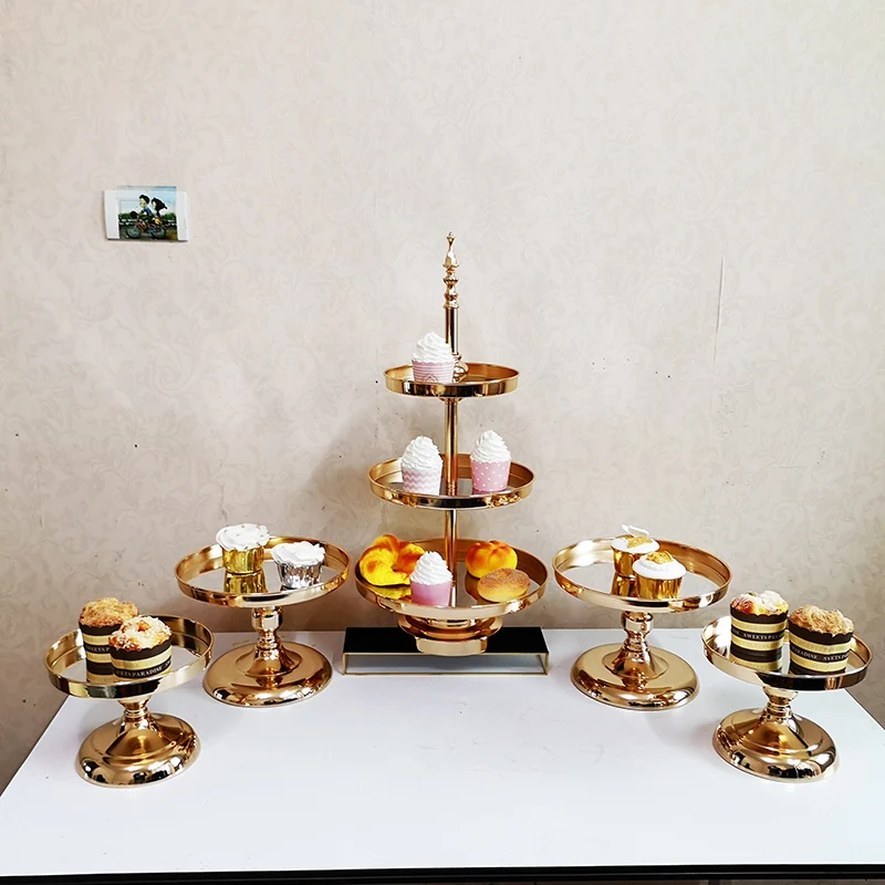 

2 &3 tiers Gold Plated Mirror Top Cake Stand Shiny Gloss Round Wedding Dessert Cupcake Pedestal Display