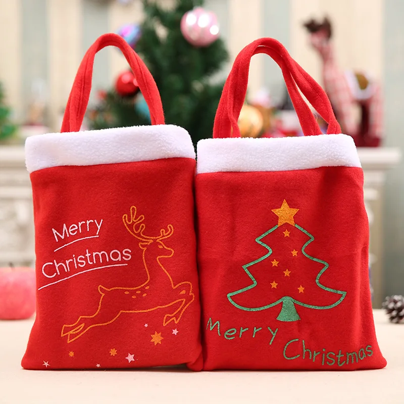 Красная цветная Рождественская елка Санта Клаус Снеговик узор Конфета сумка сумки для дома вечерние украшения Подарочная сумка Рождественские принадлежности