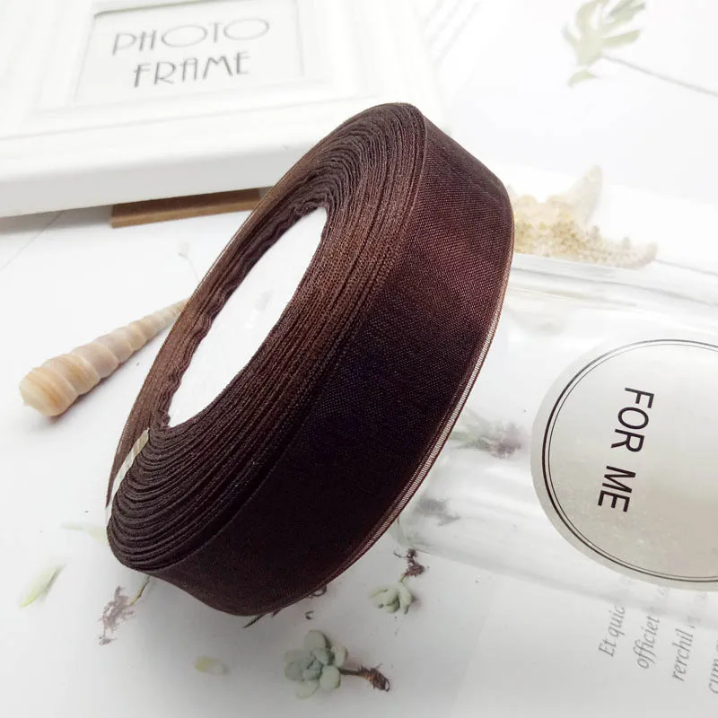 Dark Brown Высокое качество Популярные органзы Лента 50 ярдов/рулон для вечерние праздничные товары 10/15/20 мм Свадебные украшения подарочная упаковка - Цвет: Dark Brown