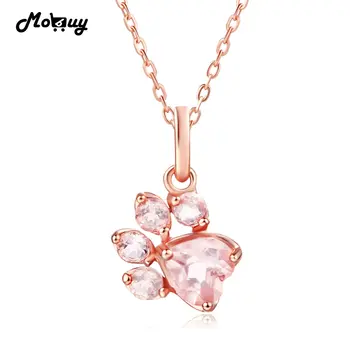

MoBuy MBNI027 Natural Gemstone Rose Quartz Animal Claws Necklace &Pendant 925 Sterling Silver Rose Gold Plated Jewelry For Women