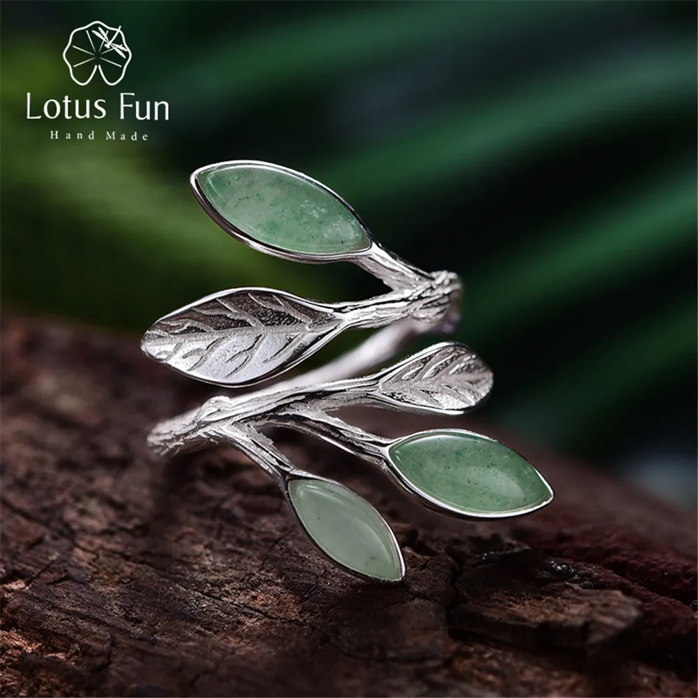 

Lotus Fun Real 925 Sterling Silver Natural Stone Creative Handmade Designer Fine Jewelry Spring in the Air Leaves Female Rings
