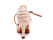 Samisoler/Женская обувь для латинских танцев; коричневые стразы; Танцевальная обувь для сальсы; модная удобная сатиновая мягкая обувь на высоком каблуке 5-10 см - Цвет: skin heel 6cm