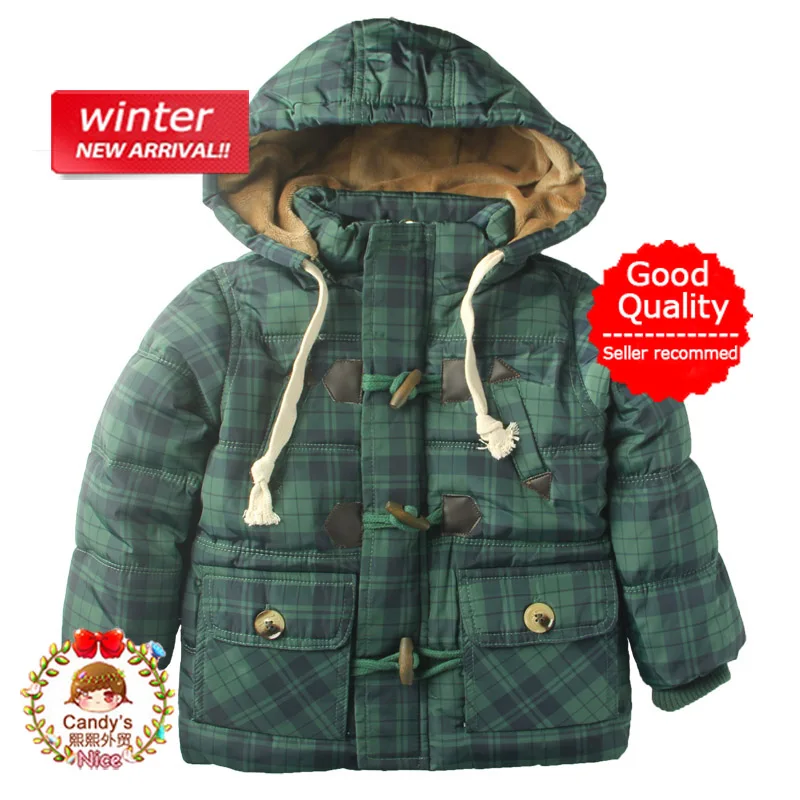 

Children Boys Thick Warm Parka Coat Winter Clothing Kids Boy Green Plaid Hodded Outwear Jacket 4t 7t
