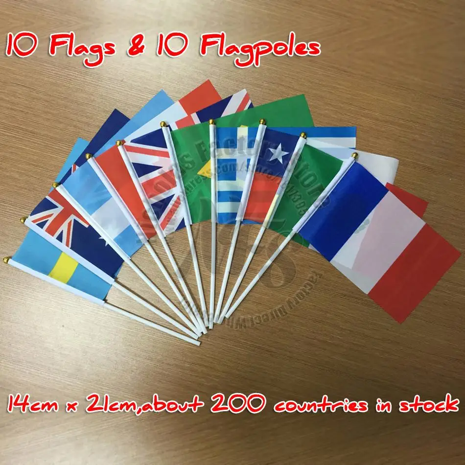 Смешанные 10 стран маленький Национальный флаг 14x21 см ручные флаги из полиэстера пластиковые флагштоки для спорта стол парадный Декор