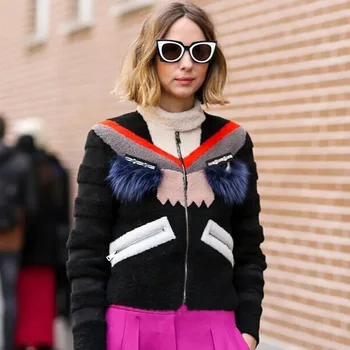 

2017 fashion winter European star with women's big eyes small monster short section coat baseball clothing cotton fur stitching