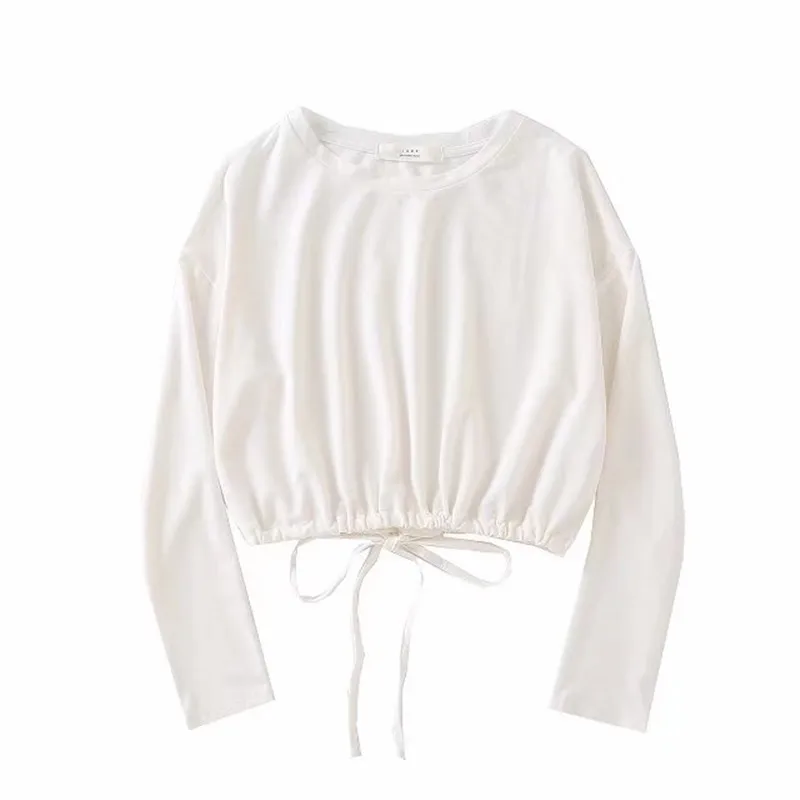 2018 лето новый стиль с коротким рукавом sweatershirts женский шнурок Круглый воротник