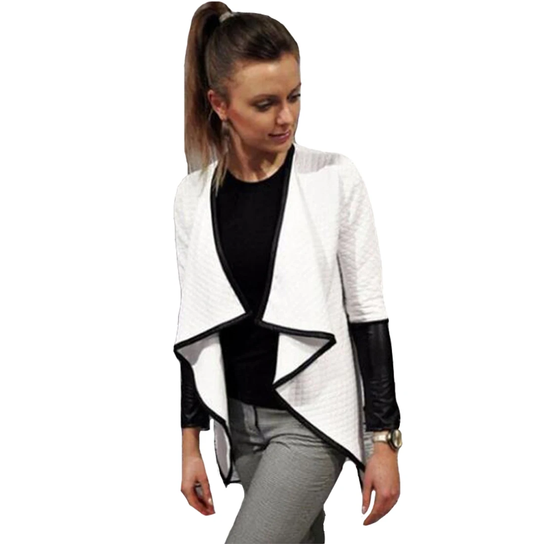 Spring 2016 Casual Cardiagn font b Women b font Black White Irregular font b Women b