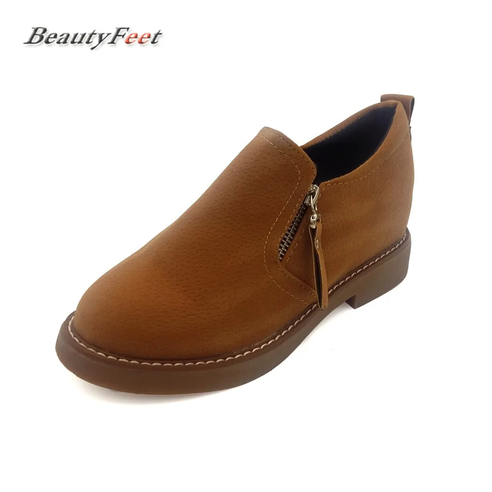 

Women Shoes Solid Brown Black Round Single Ladies Shoes Woman Pumps Oxfords Casual Zipper Low Heels Platform Shoes Zapatos Mujer