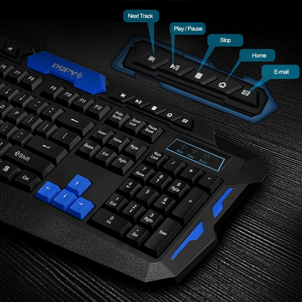  2.4GHz Wireless Keyboard Gaming Keyboard Mouse Combo 19 Keys Anti-ghosting Adjustable DPI Mouse USB