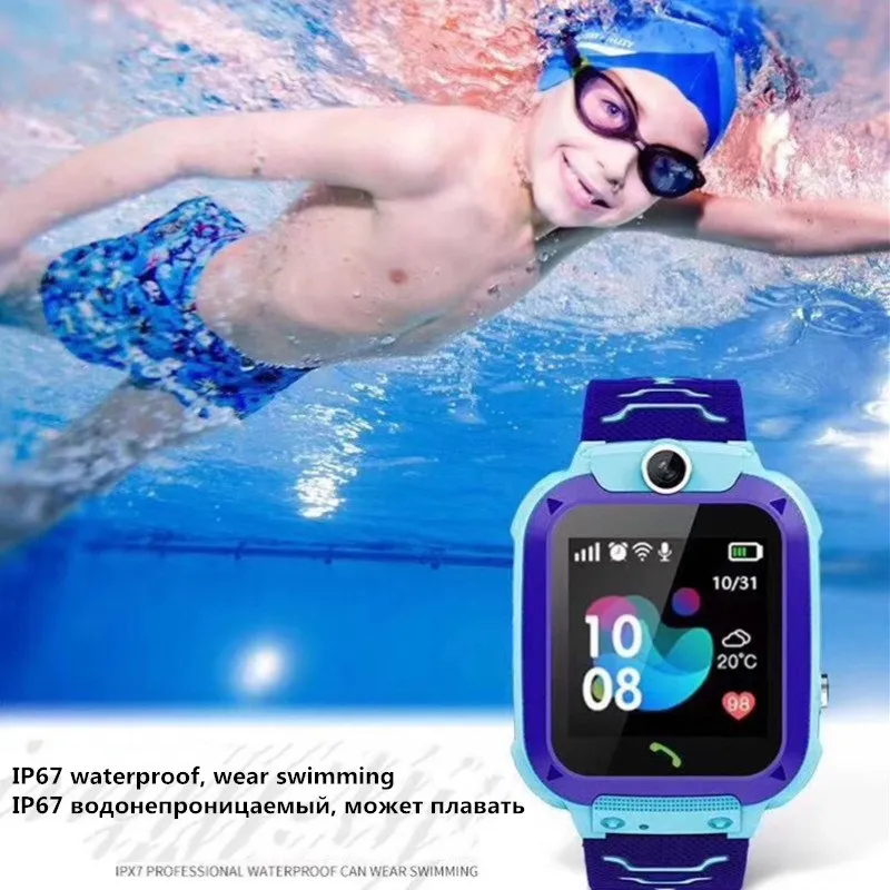 Детские умные часы, gps трекер, детские спортивные часы, смартфон, IP67, водонепроницаемые, для плавания, SOS, камера вызова, 1,4" lcd Q12 D