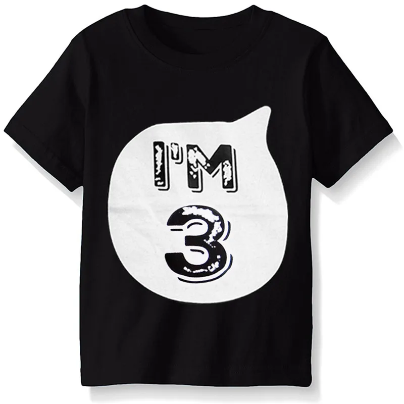 Детская летняя футболка забавная одежда для малышей черные футболки для мальчиков и девочек, топы для детей 1, 2, 3, 4 лет, футболки для дня рождения - Цвет: Black 3