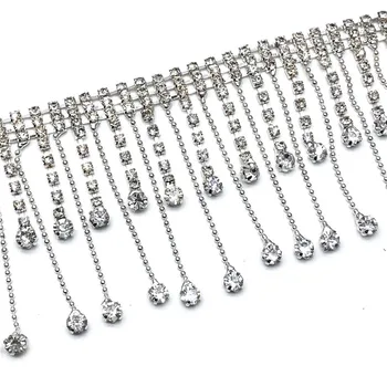 

5Yards/lot Tassel Rhinestone Trims Silver Clear Claws Crystals Chain Belt for Wedding Bridal Dresses Clothes Decoration