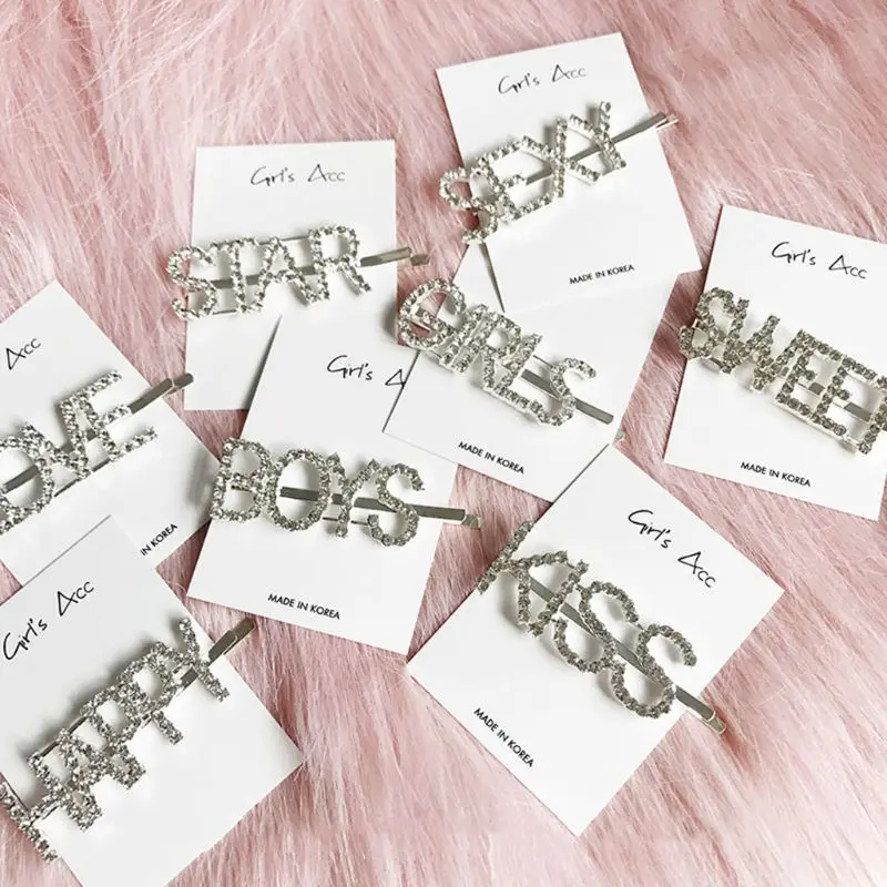 12 styles Humor Personality Words Side Hair Clips Women Girls Glitter Shimmer Rhinestone Straight Hairpins Letter Barrettes 12 styles Humor Personality Words Side Hair Clips Women Girls Glitter Shimmer Rhinestone Straight Hairpins Letter Barrettes