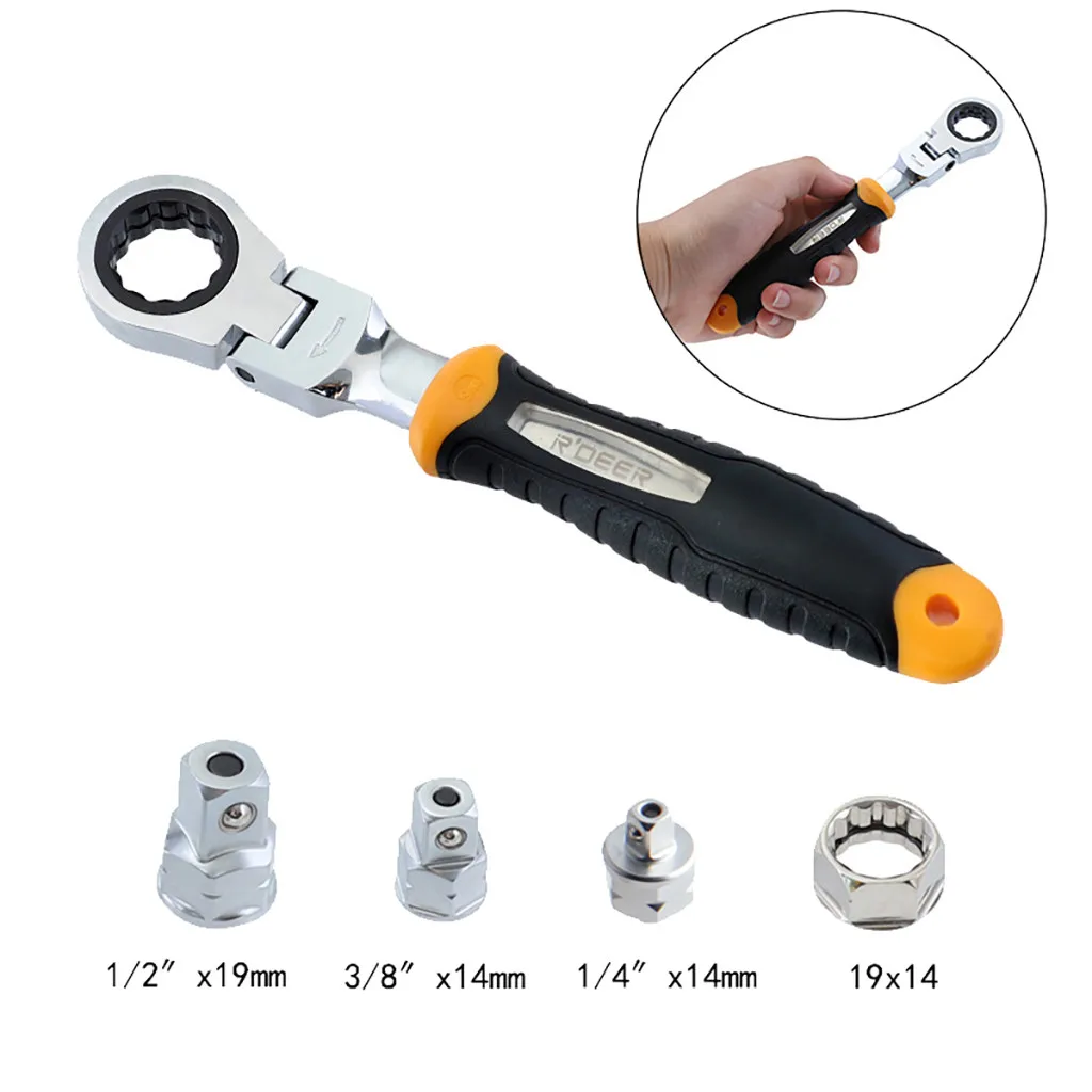 

1/4 3/8 1/2 Ratchet Wrench Quick Sleeve Connector 180 Degree Flip 72T Portable Ratchet Wrench Hand Tools 3 in 1 Durable Wrench