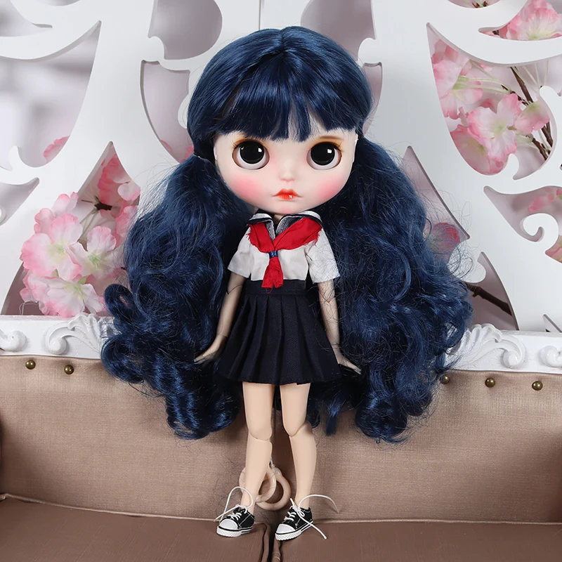 ICY Nude Blyth кукла для серии No. BL6221 синий цвет волос резные губы матовое лицо