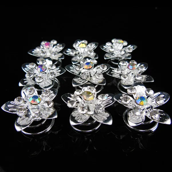 

12 Pcs Bridal Wedding Prom Crystal Rhinestone Flower Hair Twists Spins Pins