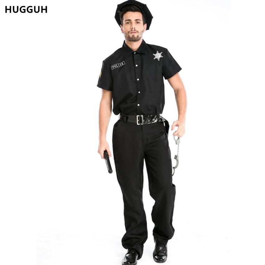 HUGGUH New Mens Clothing Set Halloween Masquerade Police Costume USA