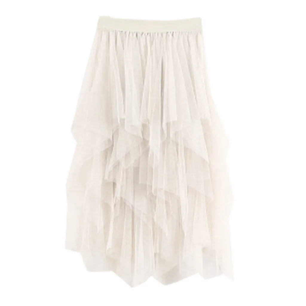 Женские Асимметричные тюлевые юбки, модная эластичная высокая талия, сетчатая юбка-пачка со складками, Длинная Юбка-миди Saias Faldas Jupe# B