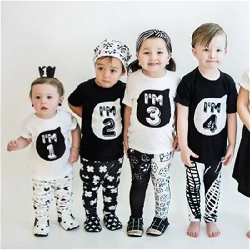 

1 2 3 4 years Baby Boys Girls Clothing Summer Short Sleeves T-shirt Infant Kids Boy Birthday Clothes Babies Tee Top For Party