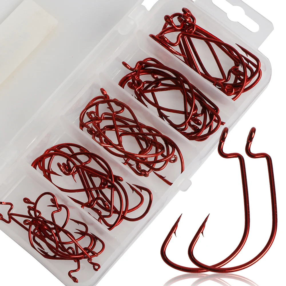

50pcs/box High Carbon Steel Sea Fishing Hook Set Fishhooks Worm Hooks Fishing with Fishing Tackle Box