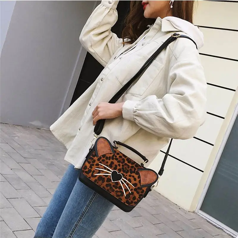 Leopard Cat Heart Shoulder Bag Handbags Crossbody Bag for Women 2019 Messenger Bags women's bag bolsa feminina sac a main 40AP1718