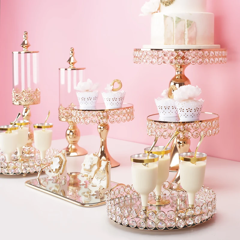 5pcs-14pcs cake stand wedding table crystal gold color