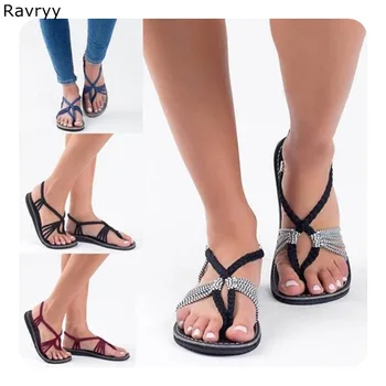 

2018 summer hot sale woman sandals weaving belt flats narrow band cross tied flip flops slip-on female casual shoes beach shoes