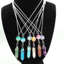 Mermaid Scales Fish Scale Necklace Hexagonal Prism Natural Stone Pendant Healing Crystal Charms Stainless Steel Chain Jewelry